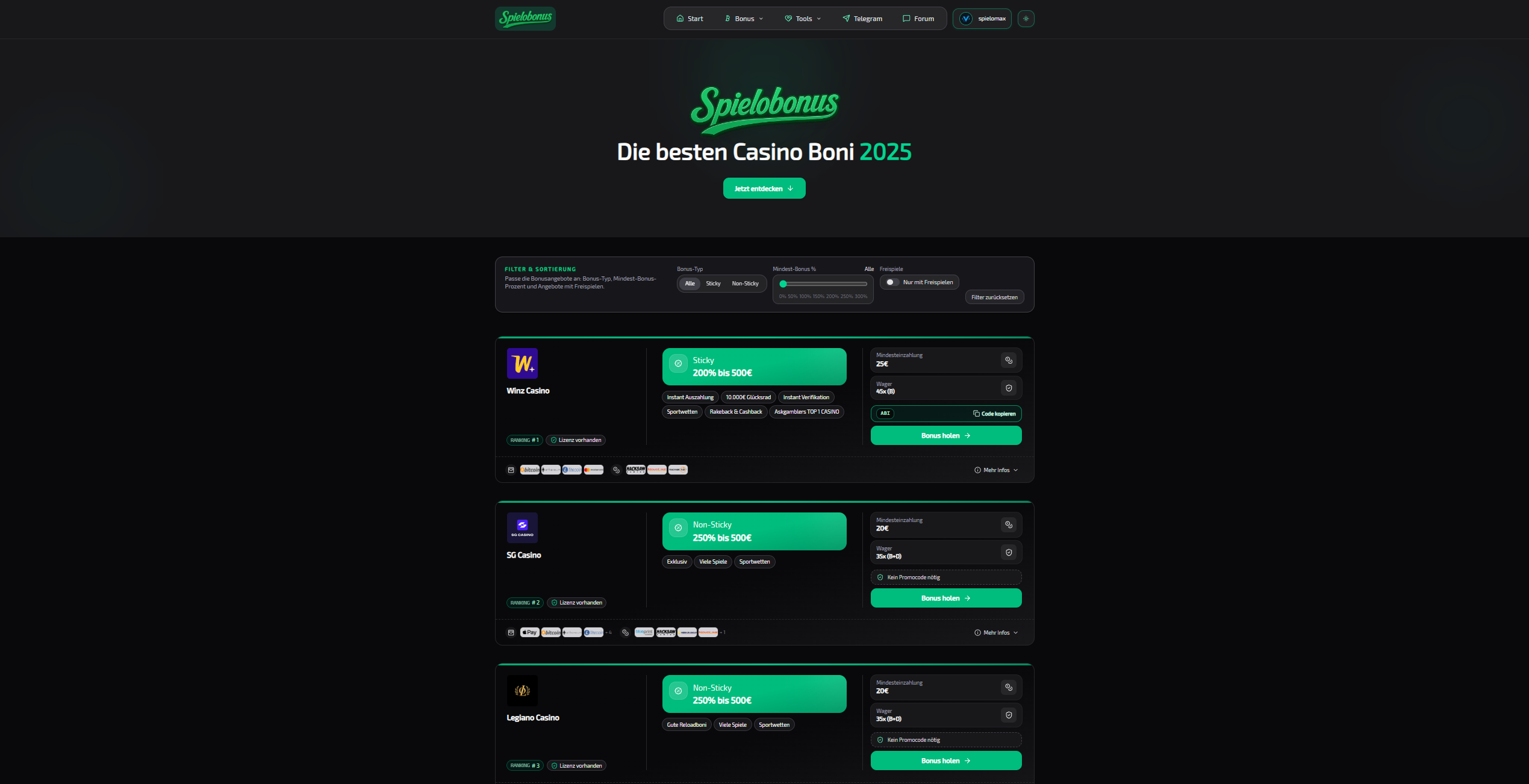 Spielobonus website screenshot